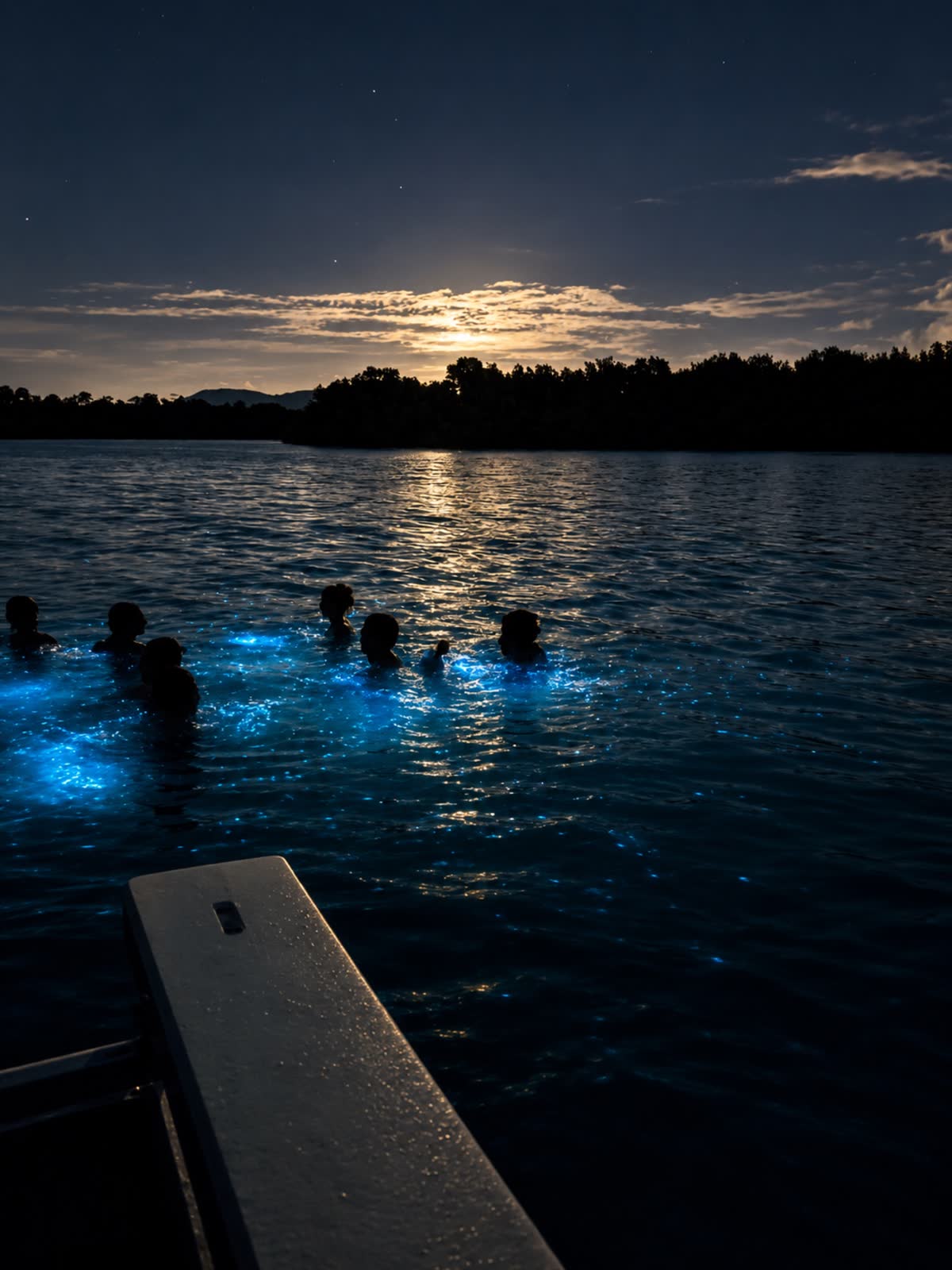 La bahía bioluminiscente de La Parguera encendida en azul durante un tour nocturno